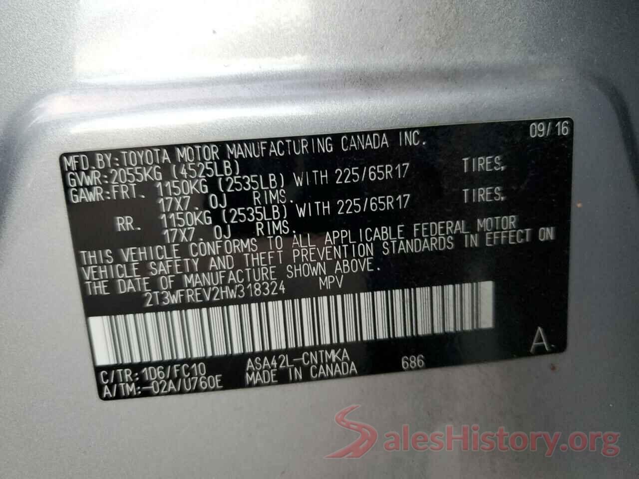 2T3WFREV2HW318324 2017 TOYOTA RAV4