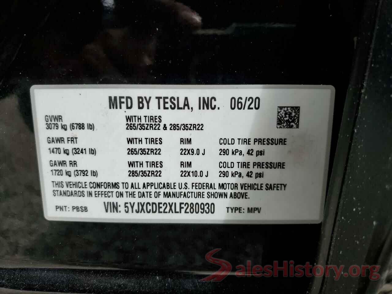 5YJXCDE2XLF280930 2020 TESLA MODEL X