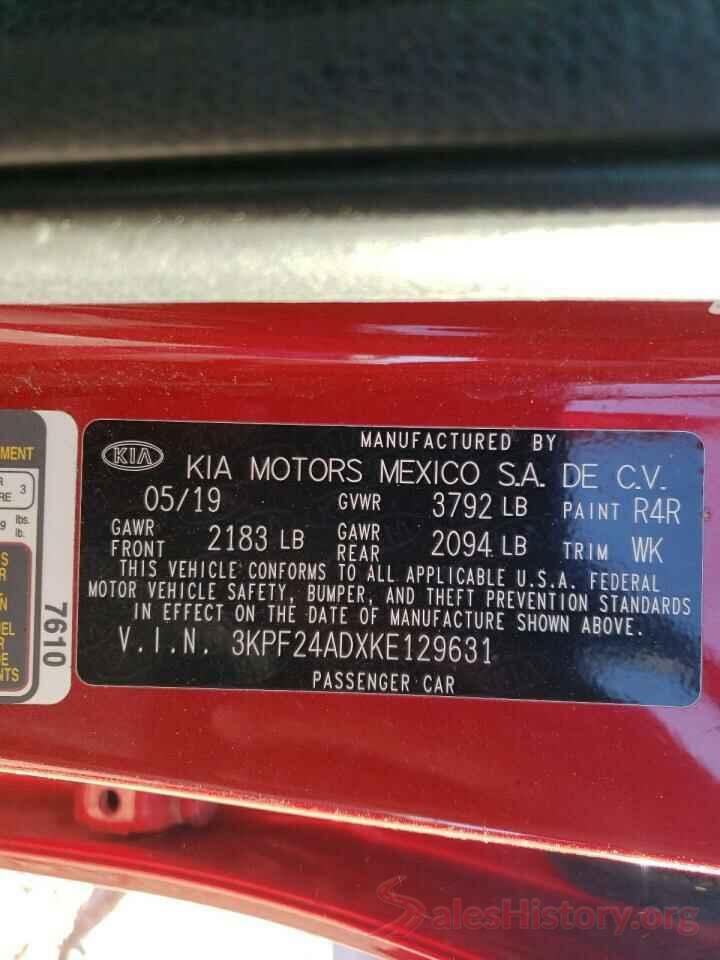 3KPF24ADXKE129631 2019 KIA FORTE