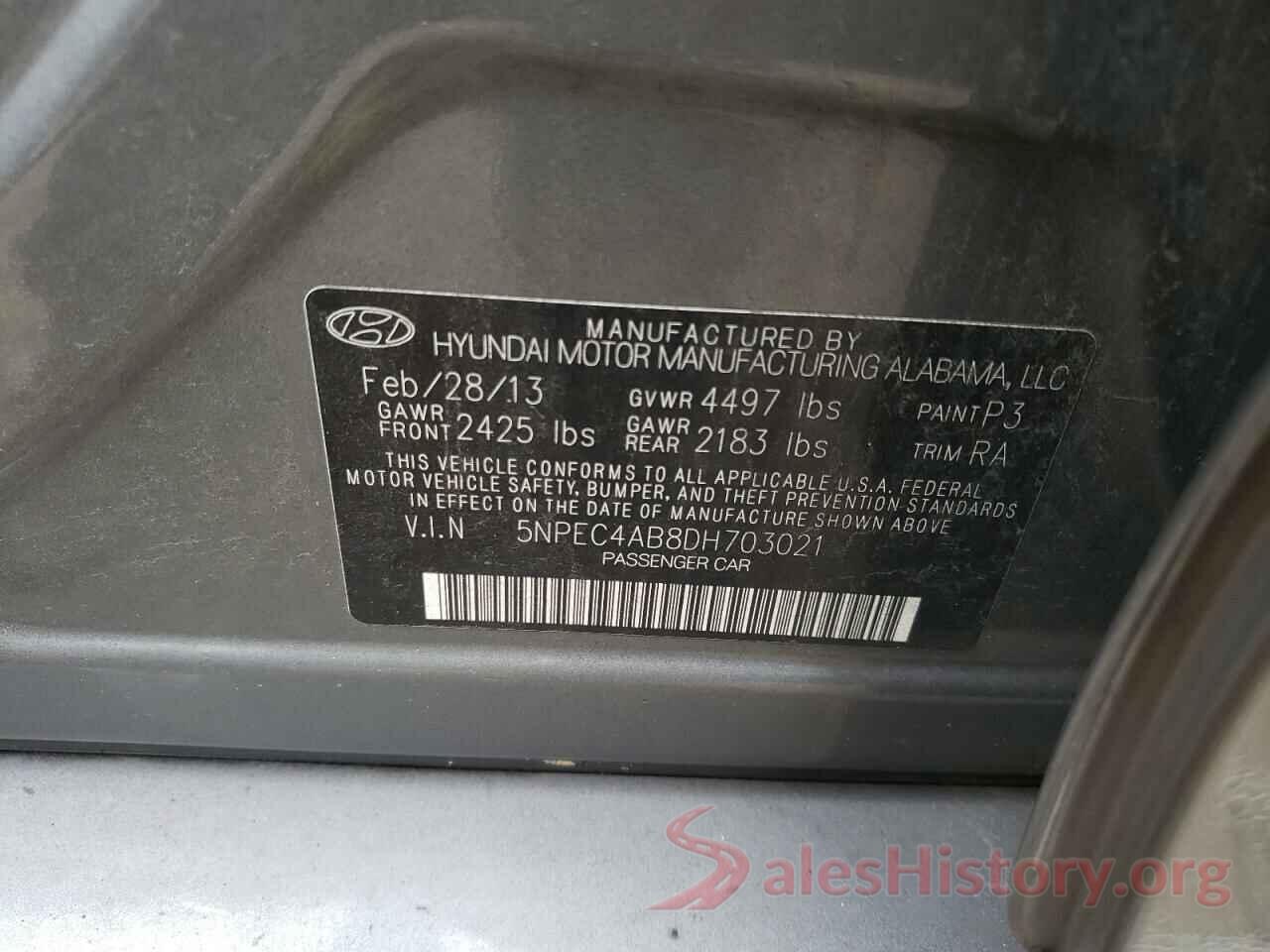 5NPEC4AB8DH703021 2013 HYUNDAI SONATA