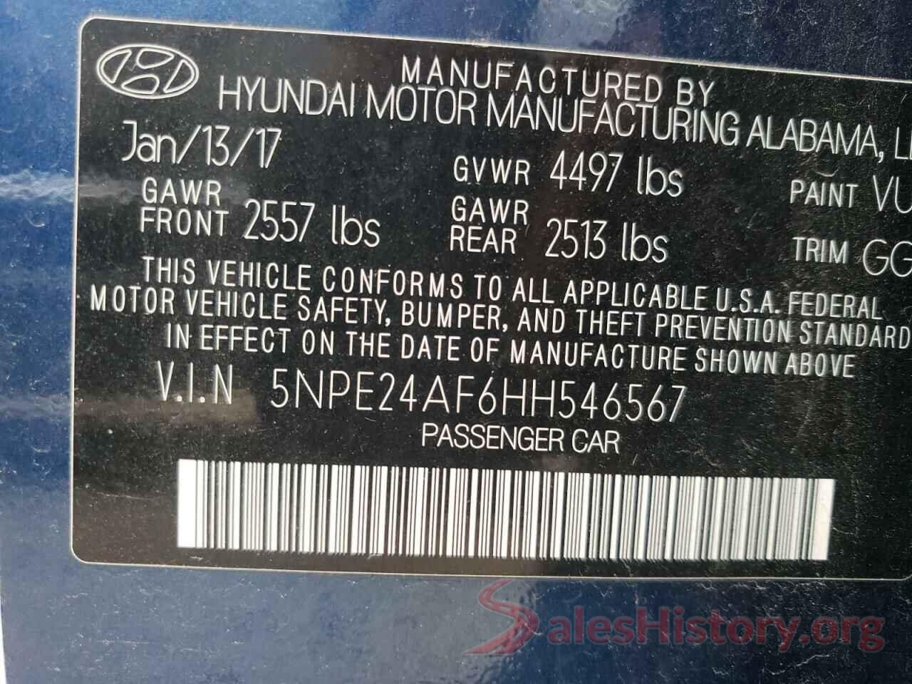 5NPE24AF6HH546567 2017 HYUNDAI SONATA