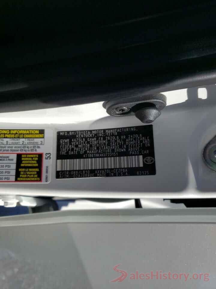 4T1B61HK4KU723151 2019 TOYOTA CAMRY