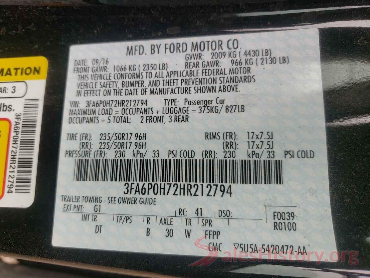 3FA6P0H72HR212794 2017 FORD FUSION