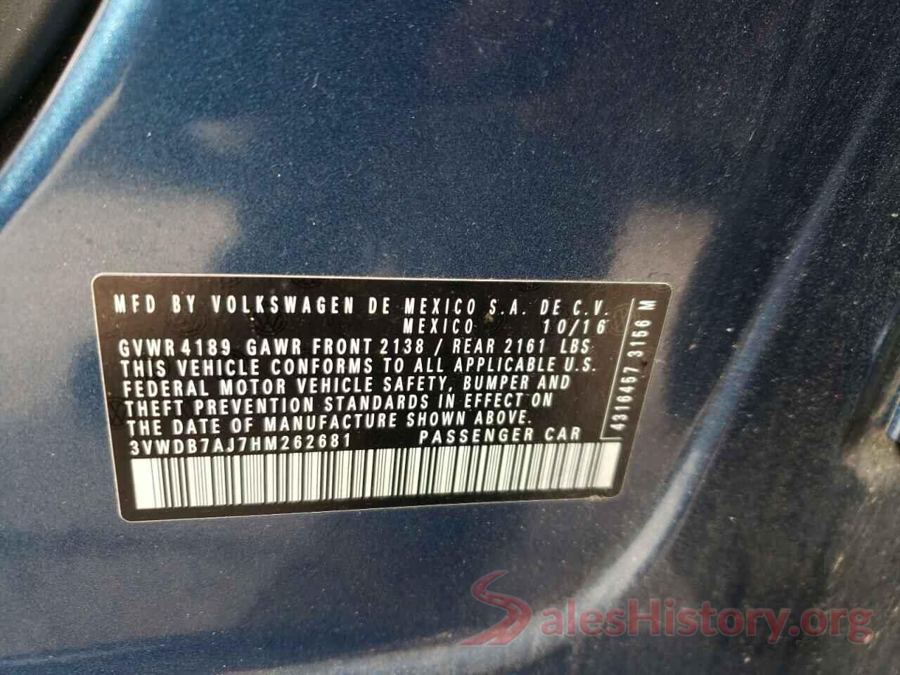 3VWDB7AJ7HM262681 2017 VOLKSWAGEN JETTA