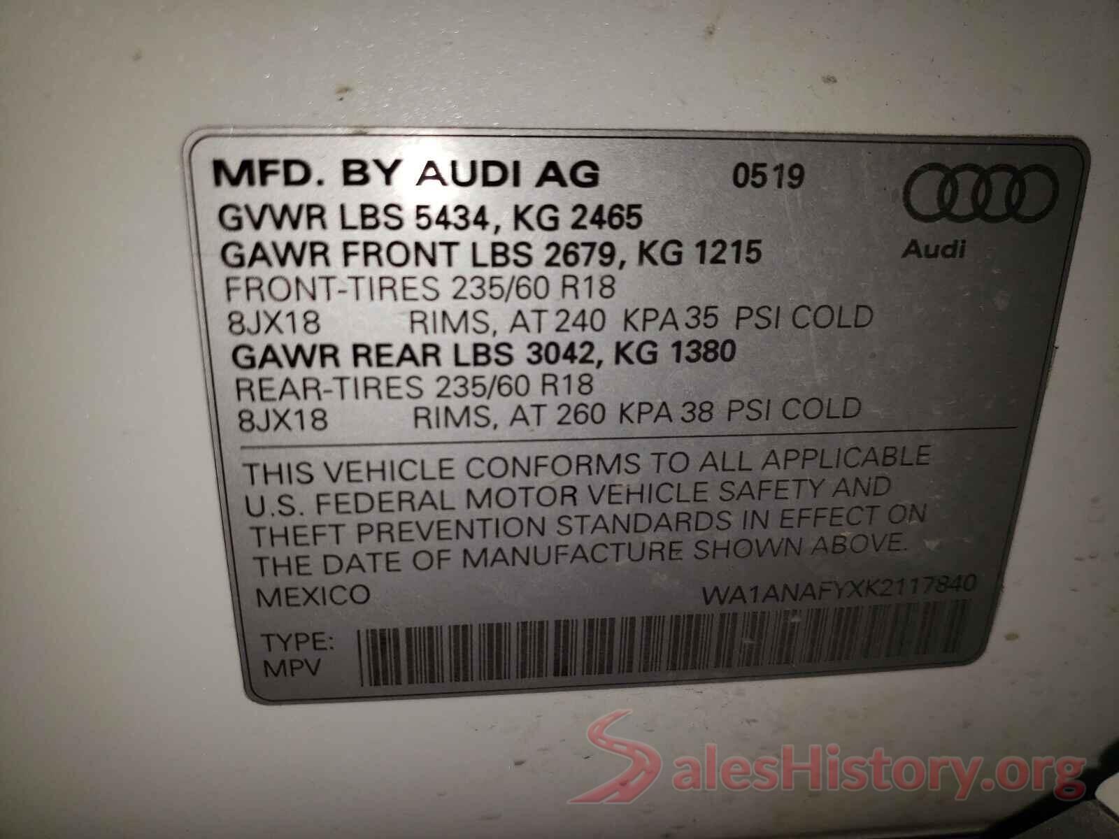 WA1ANAFYXK2117840 2019 AUDI Q5