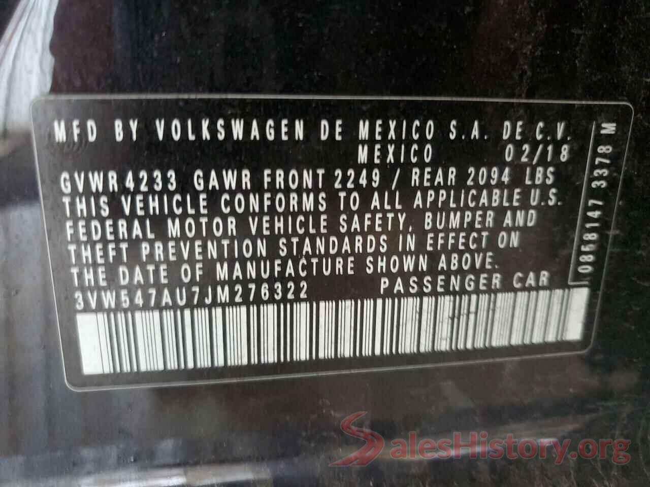 3VW547AU7JM276322 2018 VOLKSWAGEN GTI