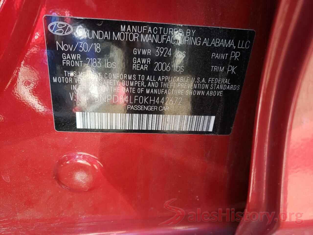 5NPD84LF0KH442672 2019 HYUNDAI ELANTRA