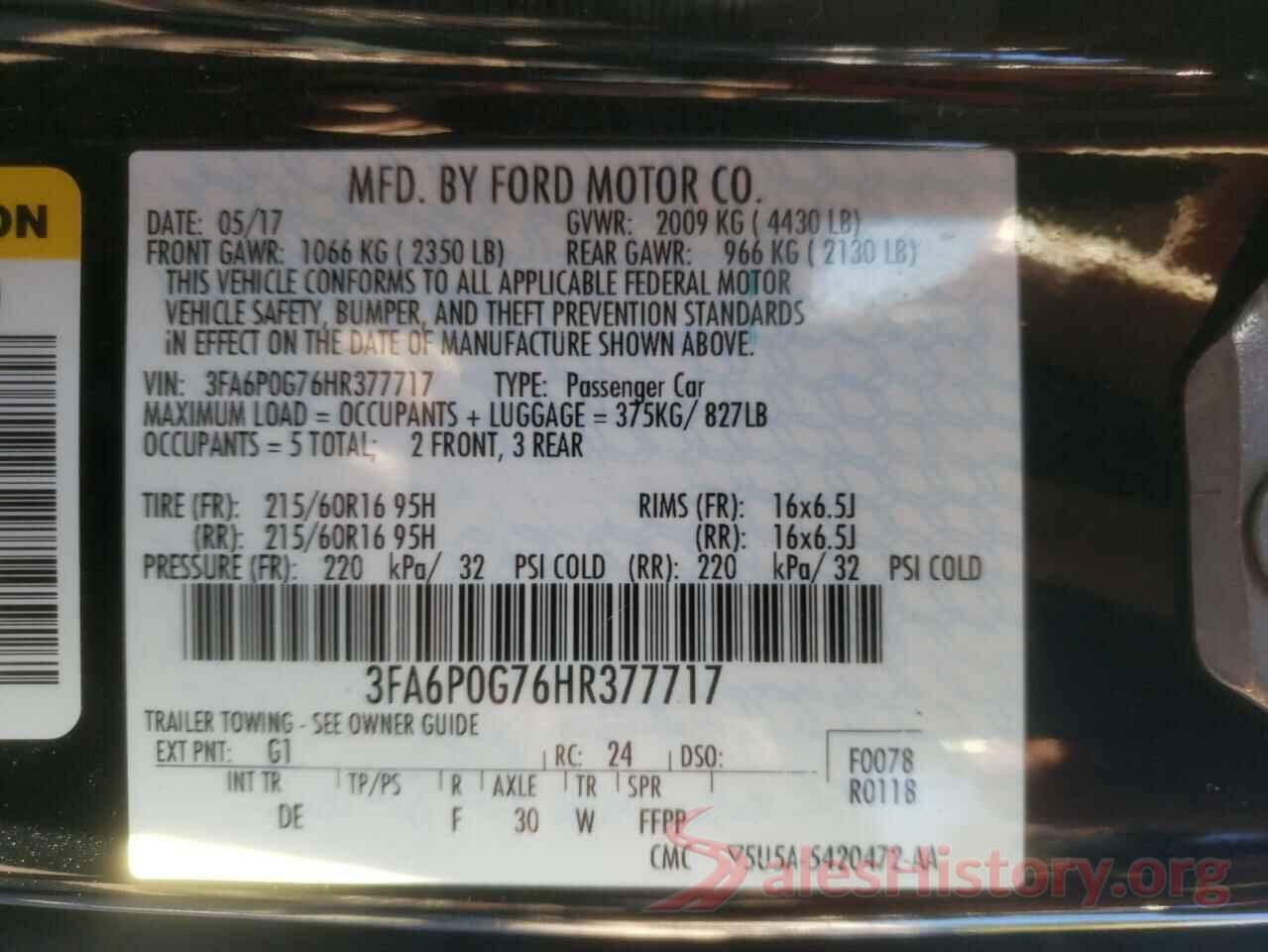 3FA6P0G76HR377717 2017 FORD FUSION