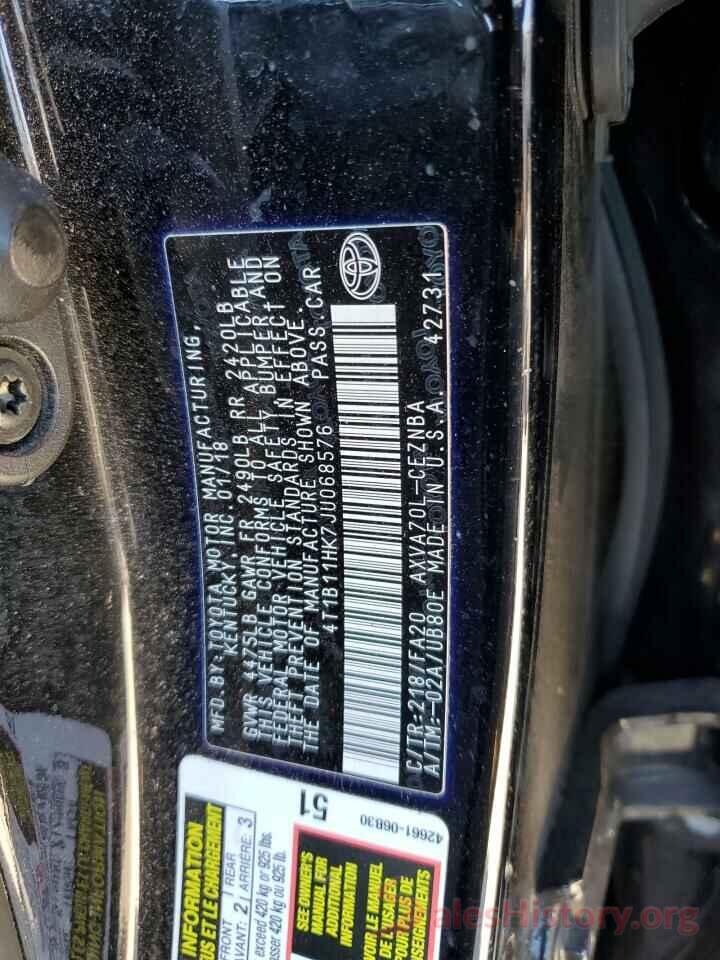 4T1B11HK7JU068576 2018 TOYOTA CAMRY