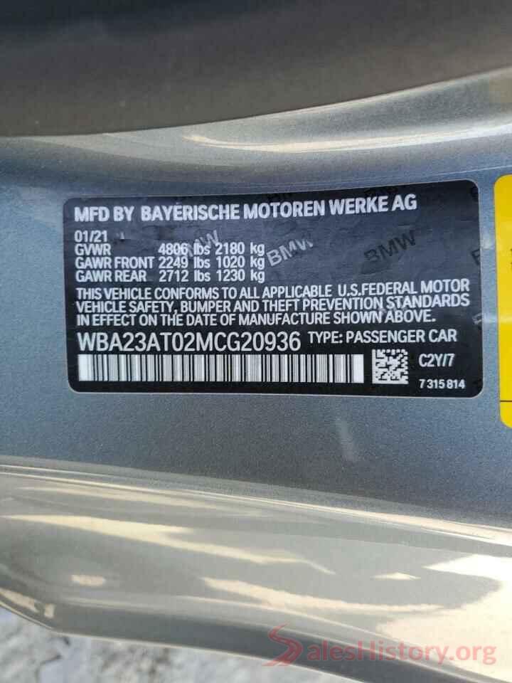 WBA23AT02MCG20936 2021 BMW 4 SERIES