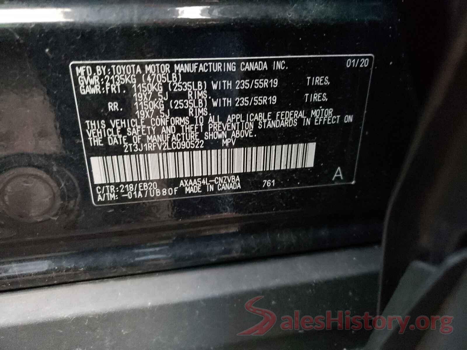 2T3J1RFV2LC090522 2020 TOYOTA RAV4