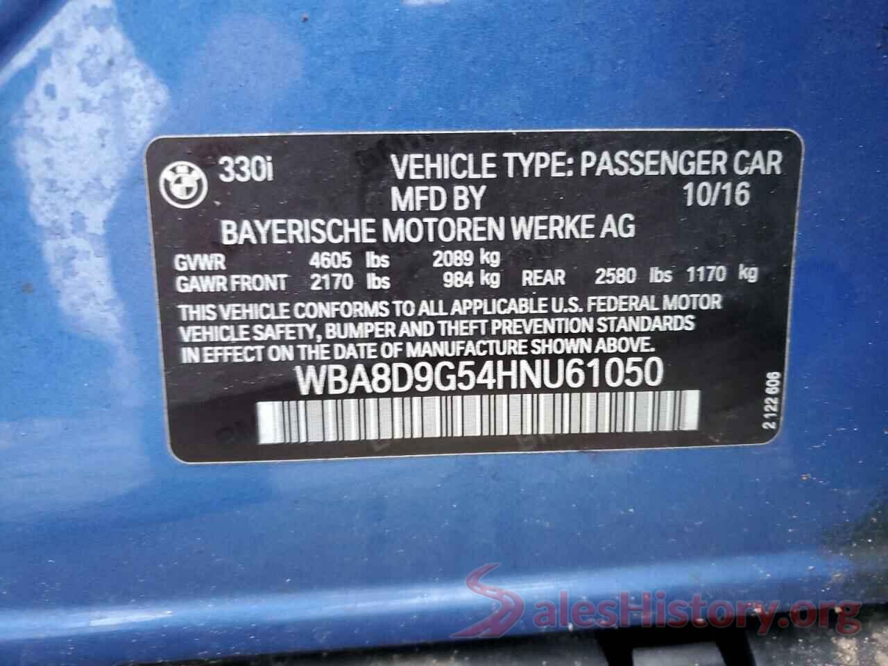 WBA8D9G54HNU61050 2017 BMW 3 SERIES