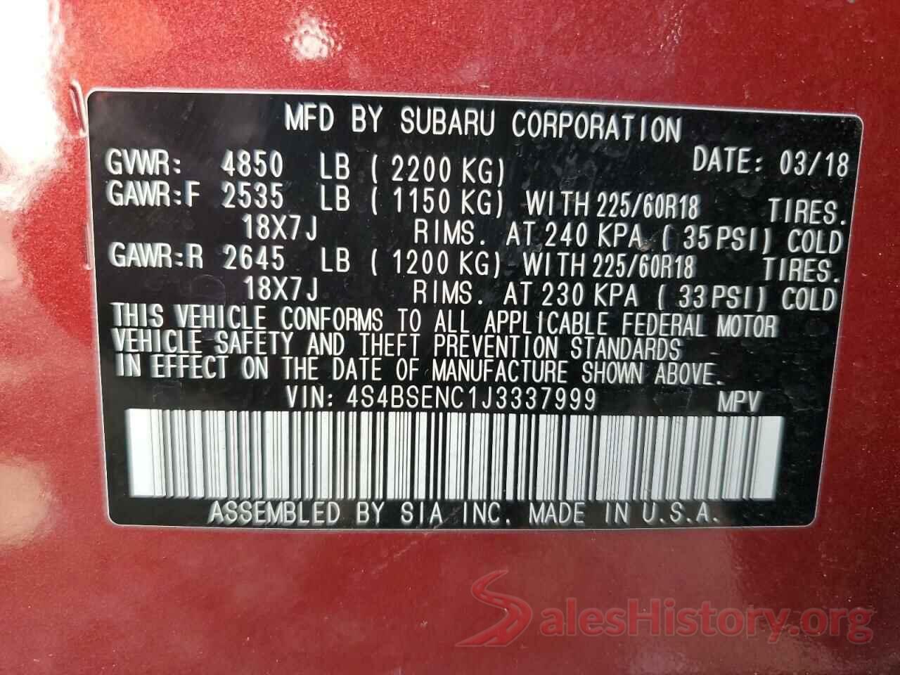 4S4BSENC1J3337999 2018 SUBARU OUTBACK