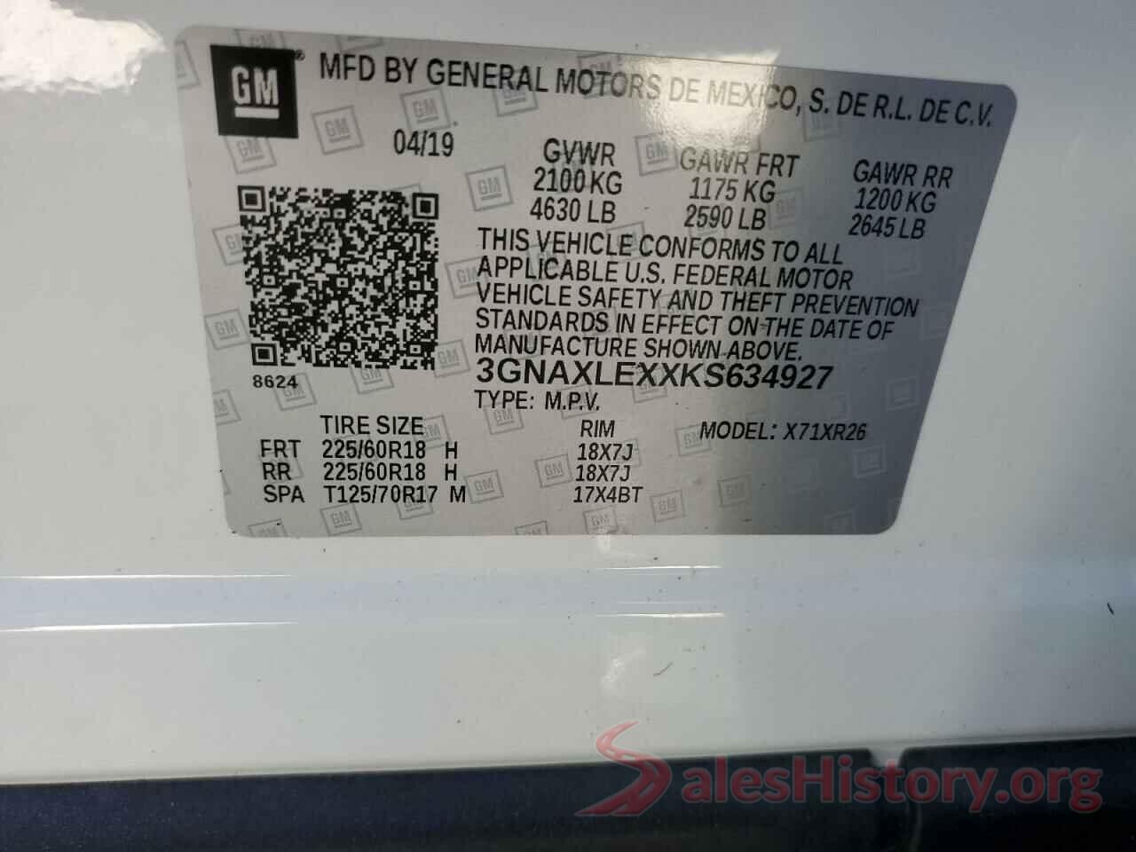 3GNAXLEXXKS634927 2019 CHEVROLET EQUINOX