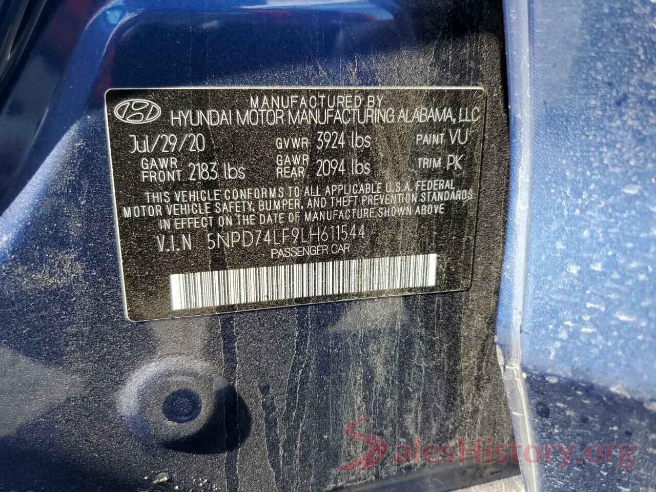 5NPD74LF9LH611544 2020 HYUNDAI ELANTRA