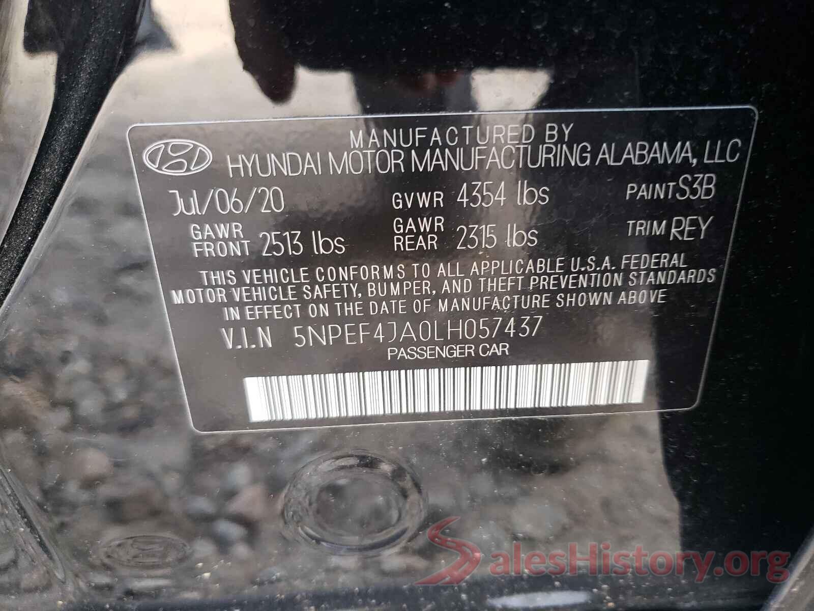 5NPEF4JA0LH057437 2020 HYUNDAI SONATA