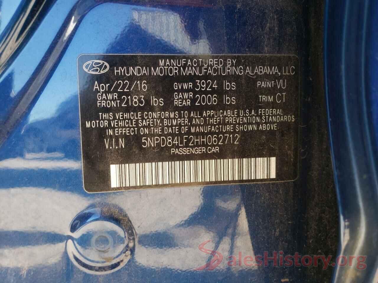 5NPD84LF2HH062712 2017 HYUNDAI ELANTRA