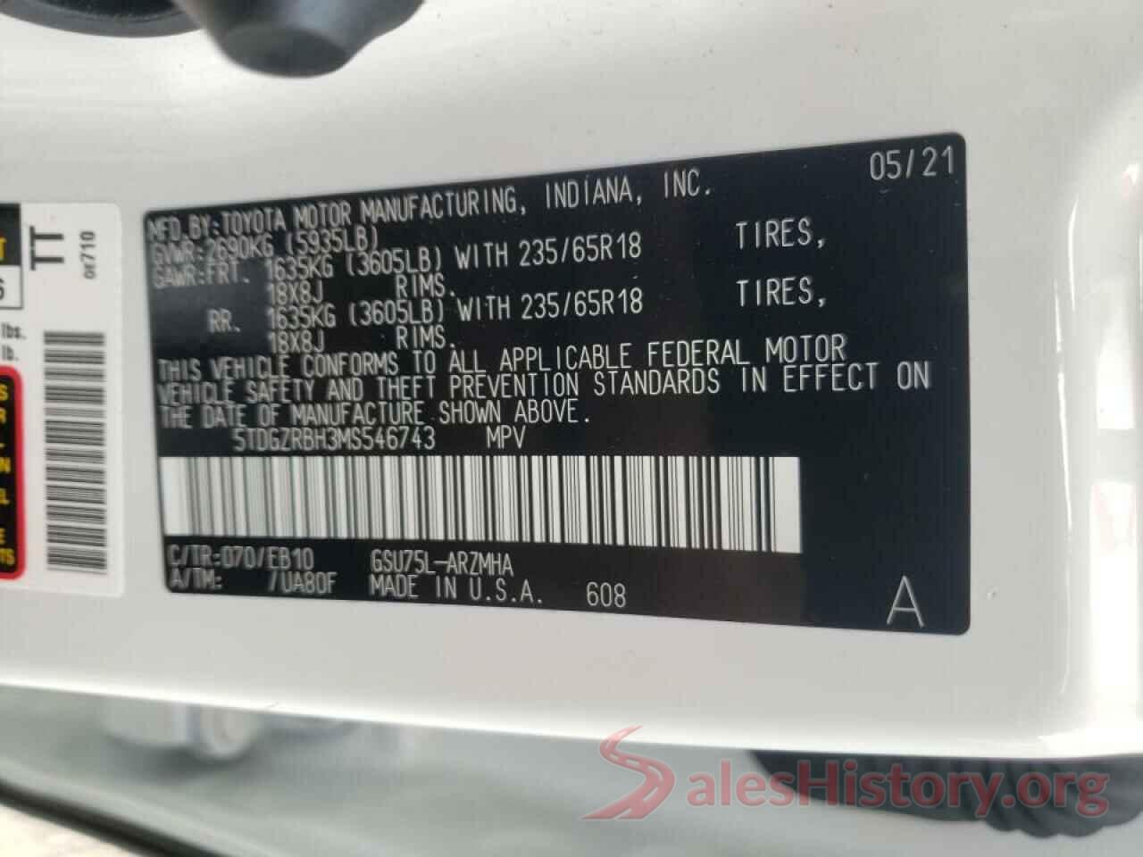 5TDGZRBH3MS546743 2021 TOYOTA HIGHLANDER