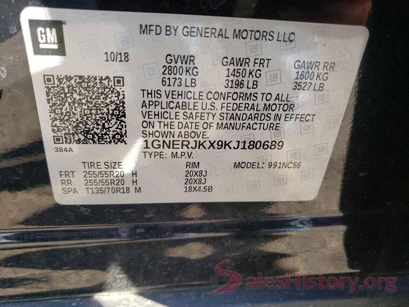 1GNERJKX9KJ180689 2019 CHEVROLET TRAVERSE