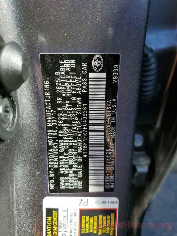 4T1BF1FK7HU409361 2017 TOYOTA CAMRY