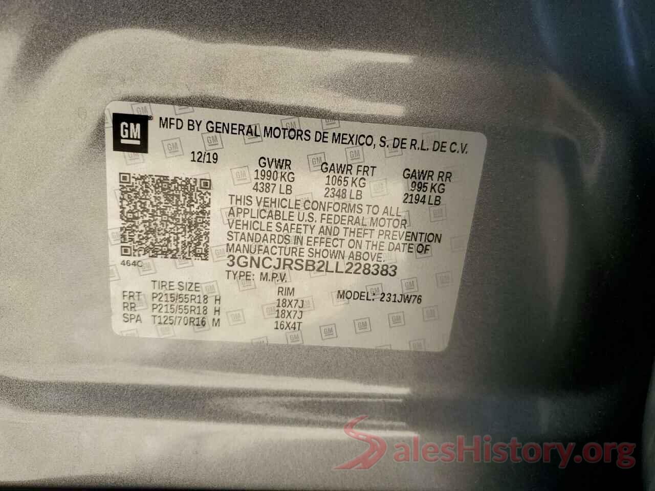 3GNCJRSB2LL228383 2020 CHEVROLET TRAX