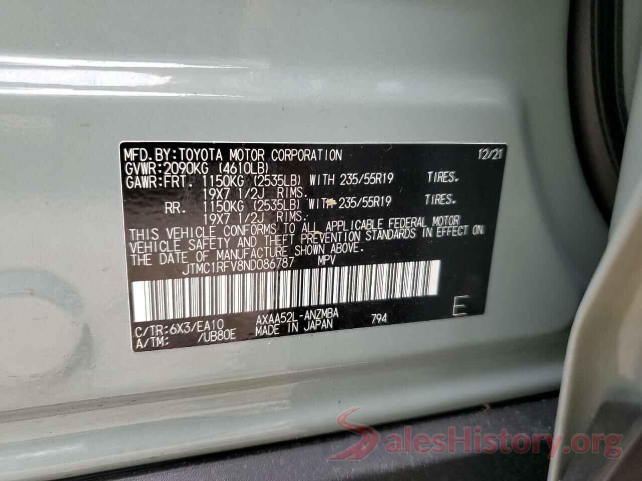 JTMC1RFV8ND086787 2022 TOYOTA RAV4