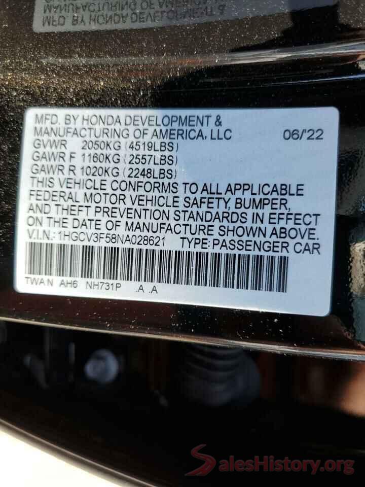 1HGCV3F58NA028621 2022 HONDA ACCORD