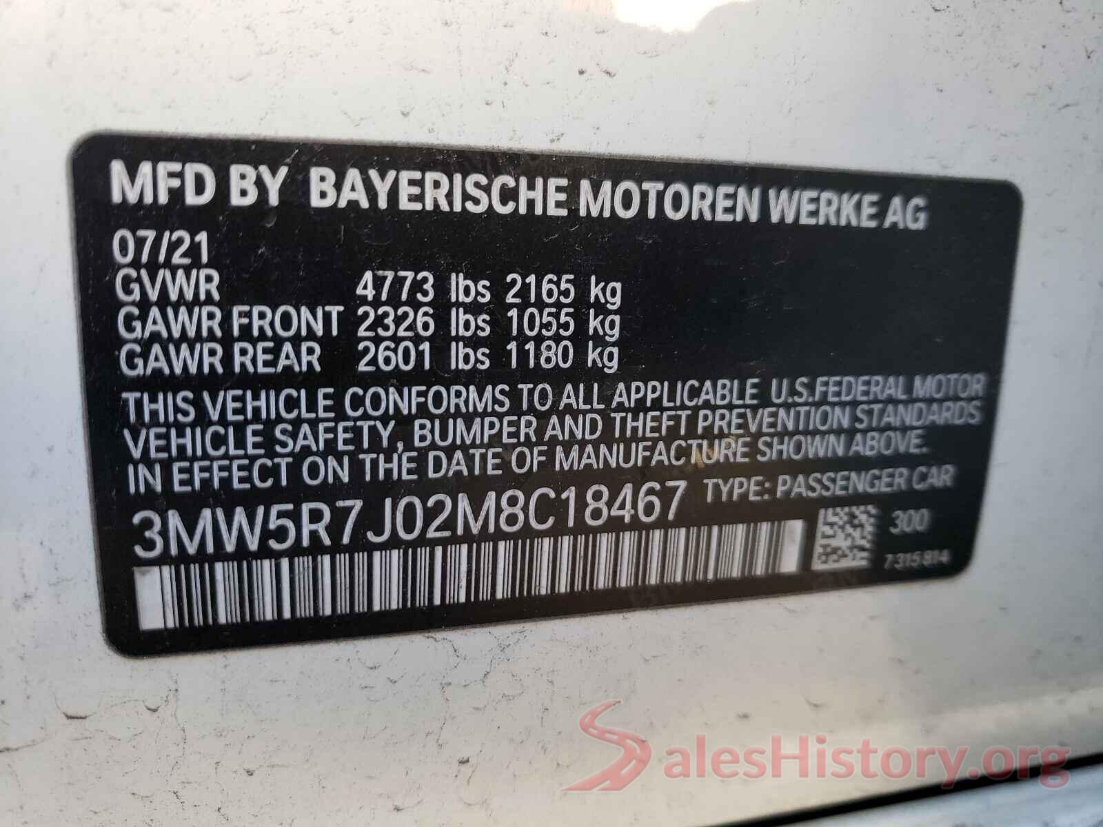 3MW5R7J02M8C18467 2021 BMW 3 SERIES