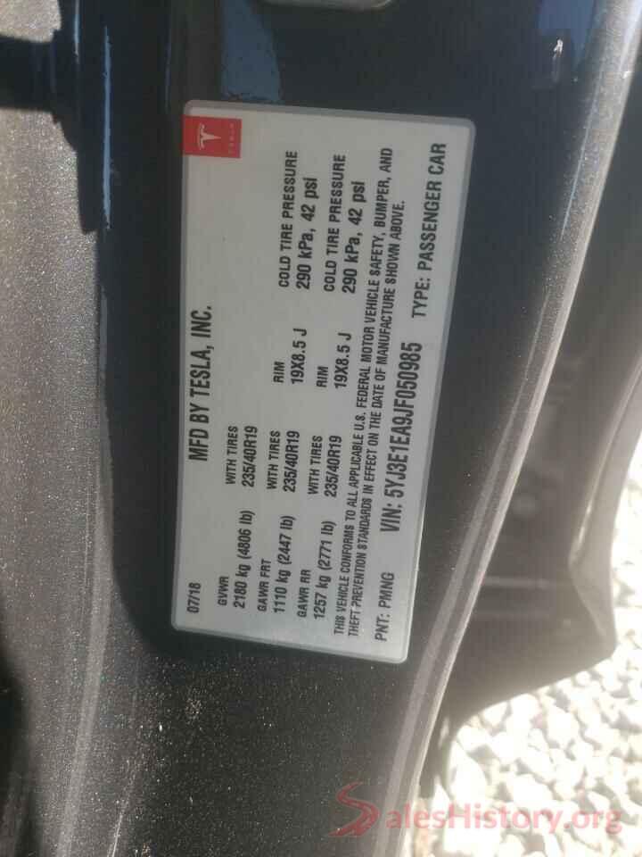 5YJ3E1EA9JF050985 2018 TESLA MODEL 3