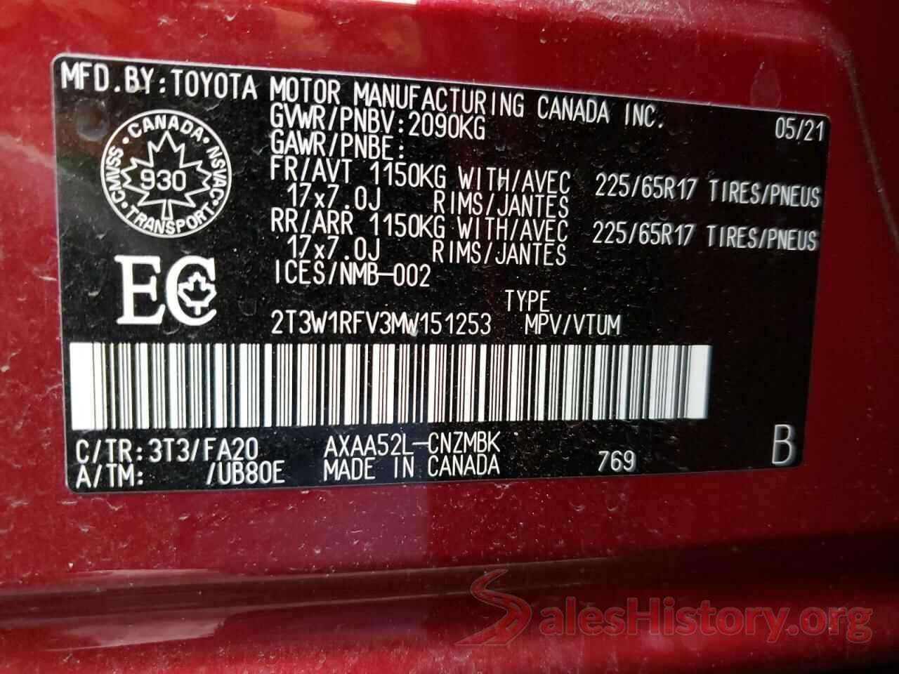 2T3W1RFV3MW151253 2021 TOYOTA RAV4