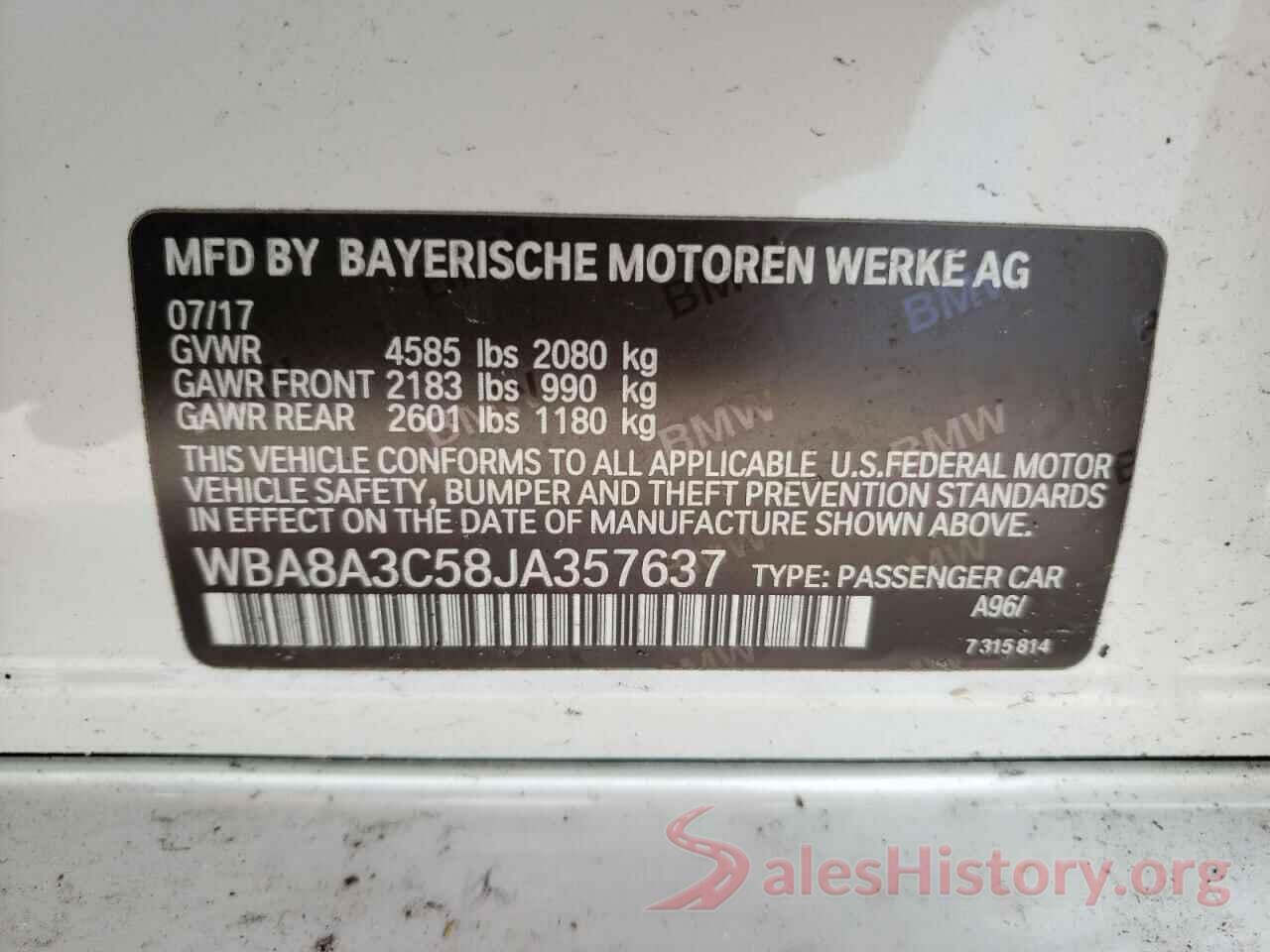 WBA8A3C58JA357637 2018 BMW 3 SERIES