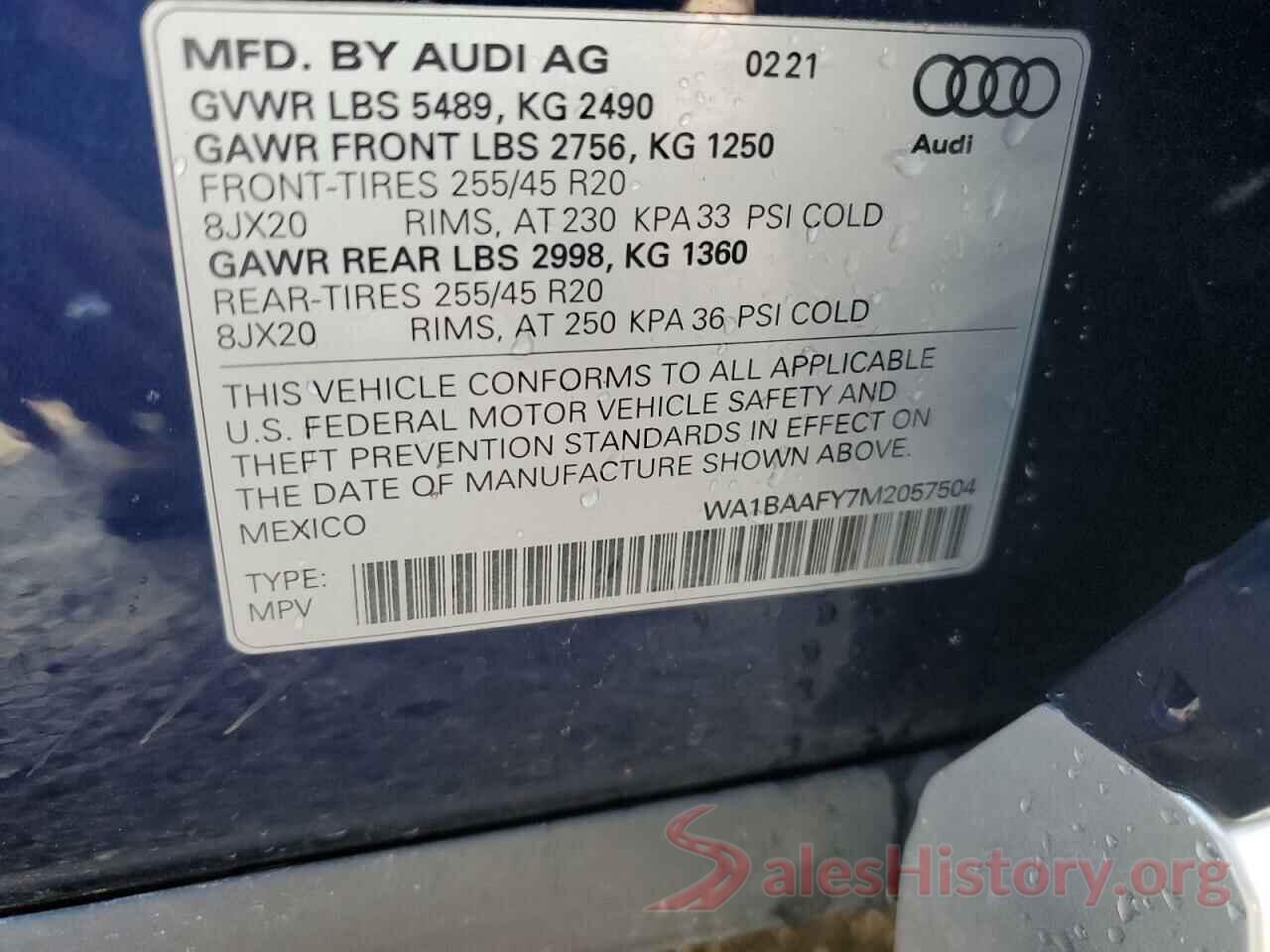 WA1BAAFY7M2057504 2021 AUDI Q5