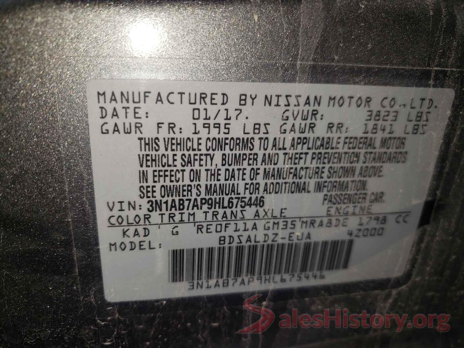 3N1AB7AP9HL675446 2017 NISSAN SENTRA