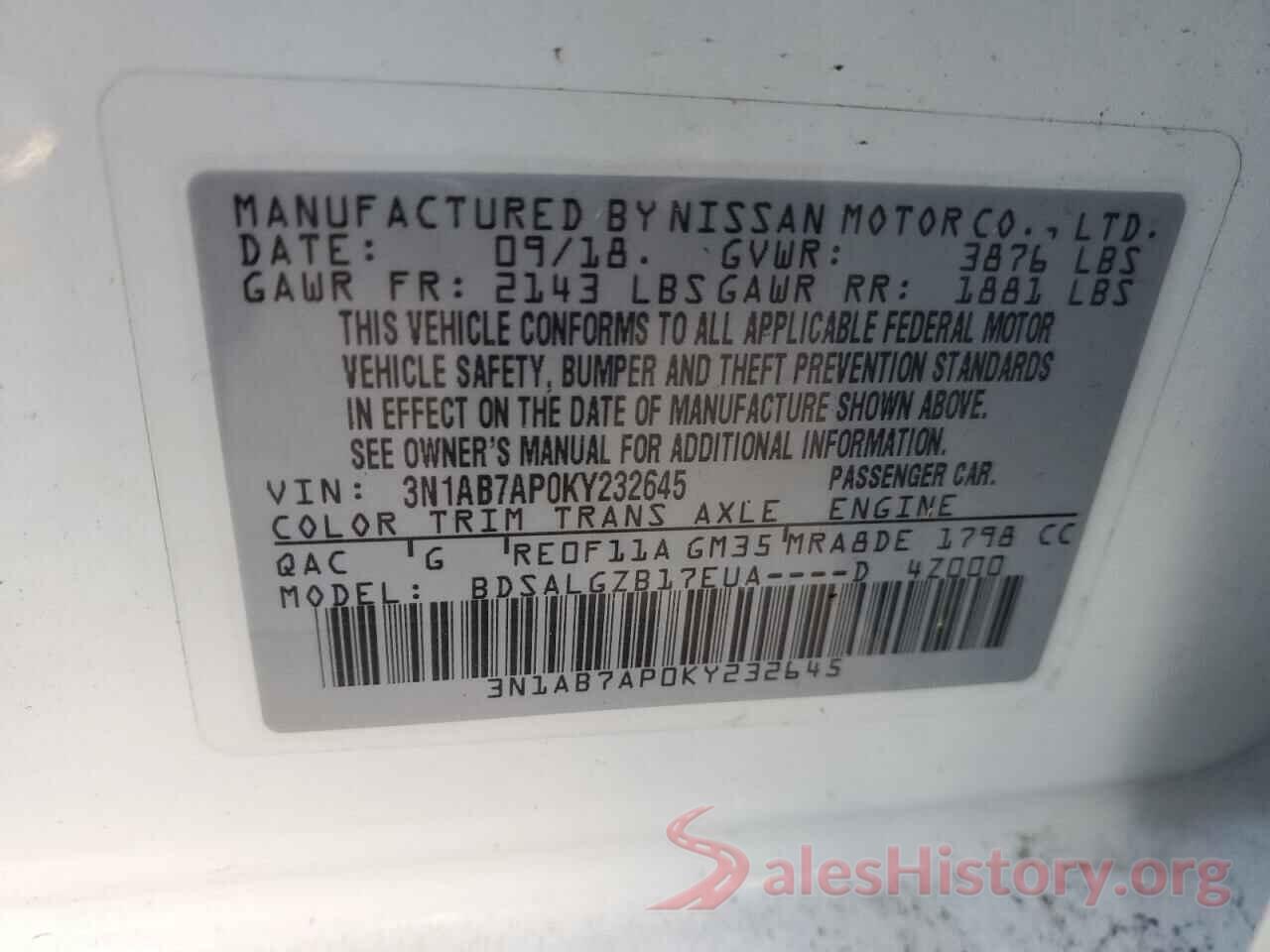 3N1AB7AP0KY232645 2019 NISSAN SENTRA