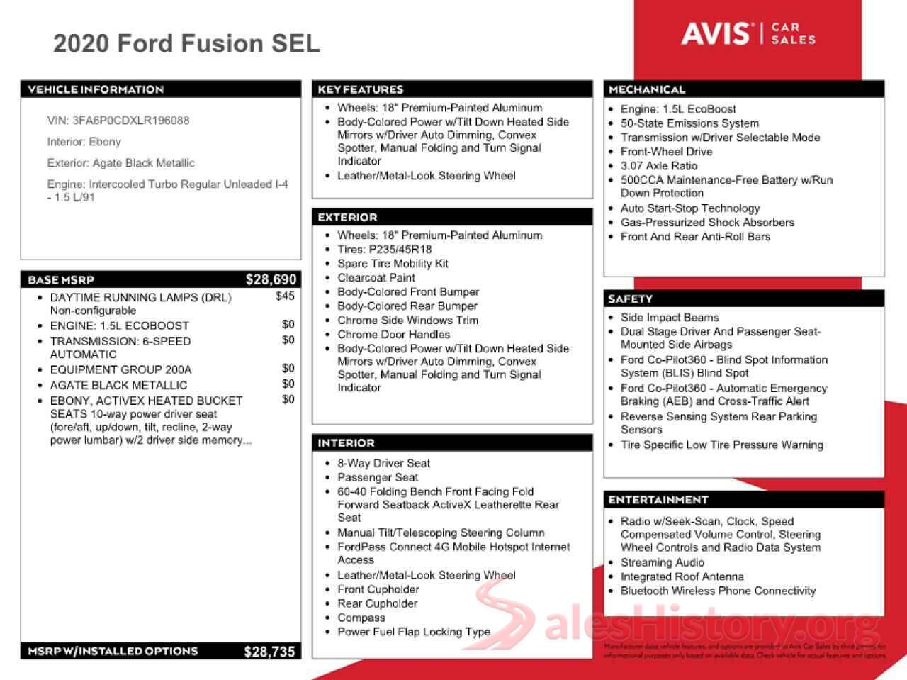 3FA6P0CDXLR196088 2020 FORD FUSION