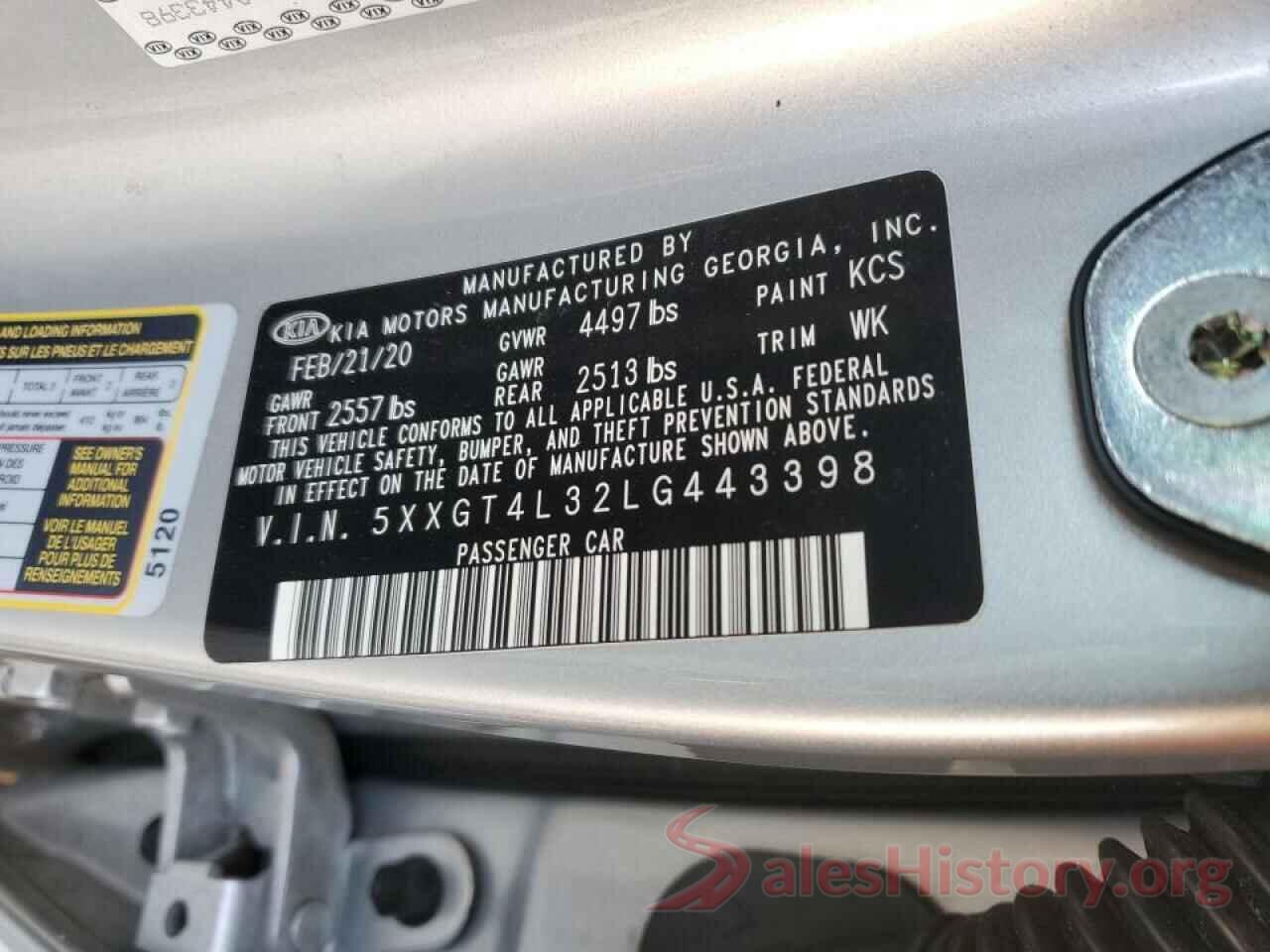 5XXGT4L32LG443398 2020 KIA OPTIMA