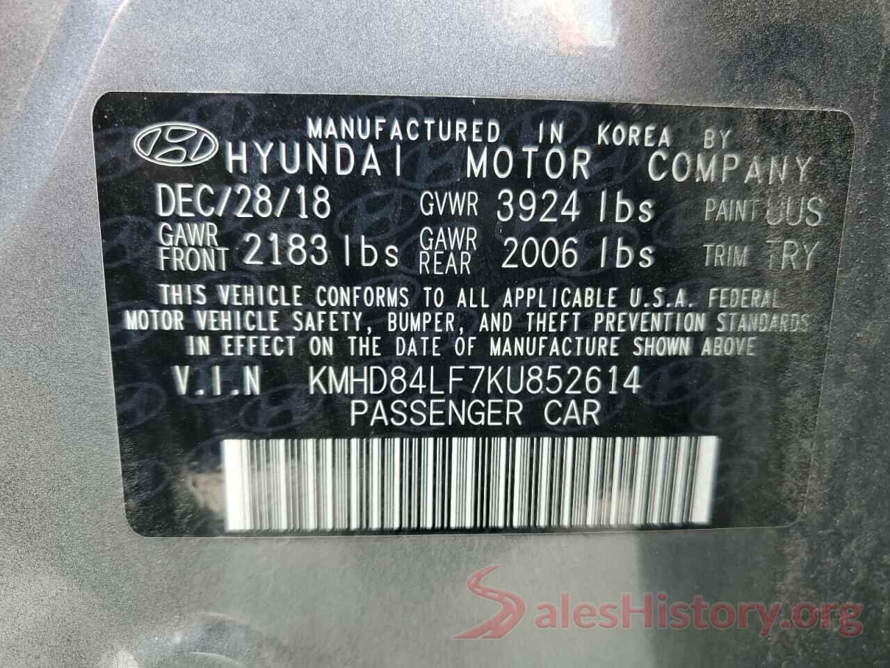 KMHD84LF7KU852614 2019 HYUNDAI ELANTRA