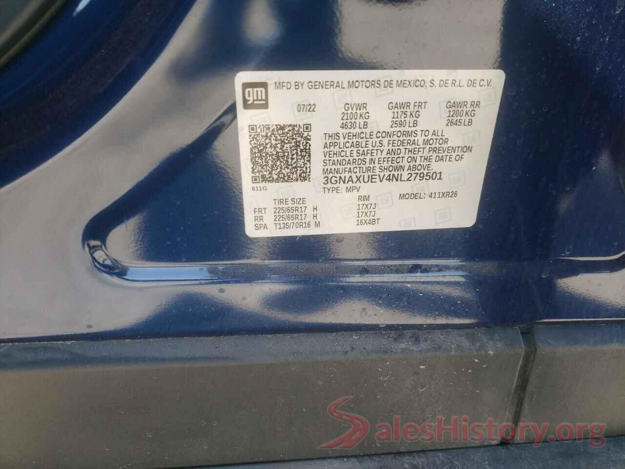 3GNAXUEV4NL279501 2022 CHEVROLET EQUINOX