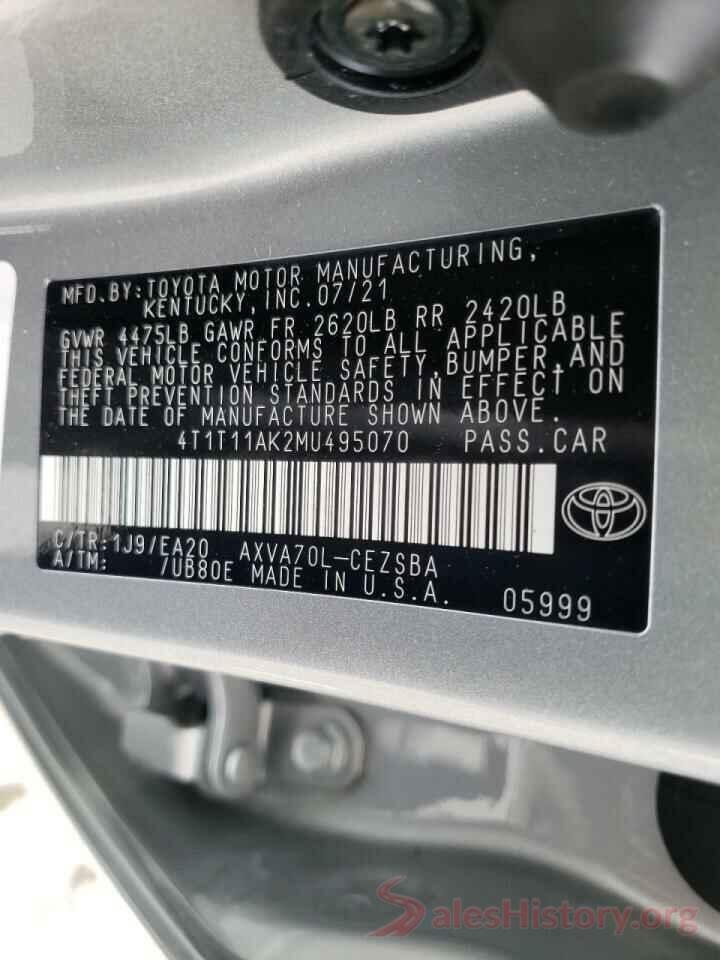 4T1T11AK2MU495070 2021 TOYOTA CAMRY