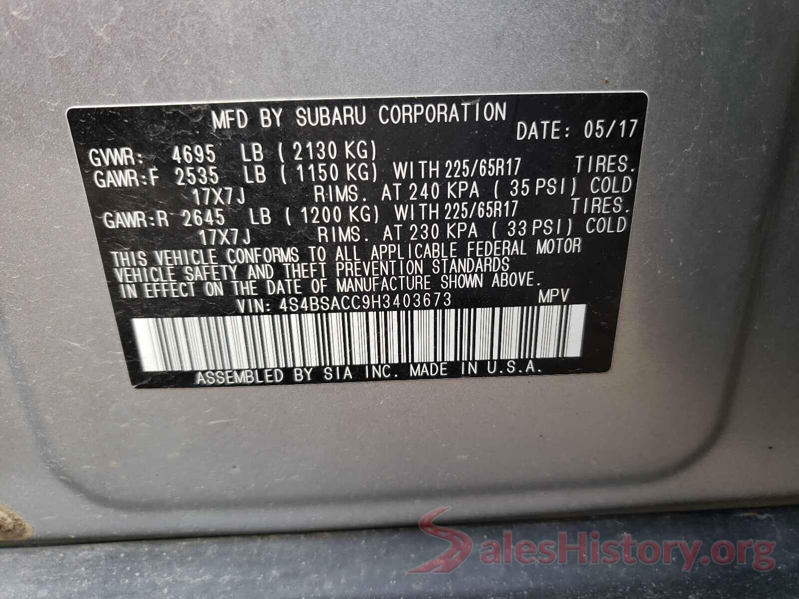 4S4BSACC9H3403673 2017 SUBARU OUTBACK