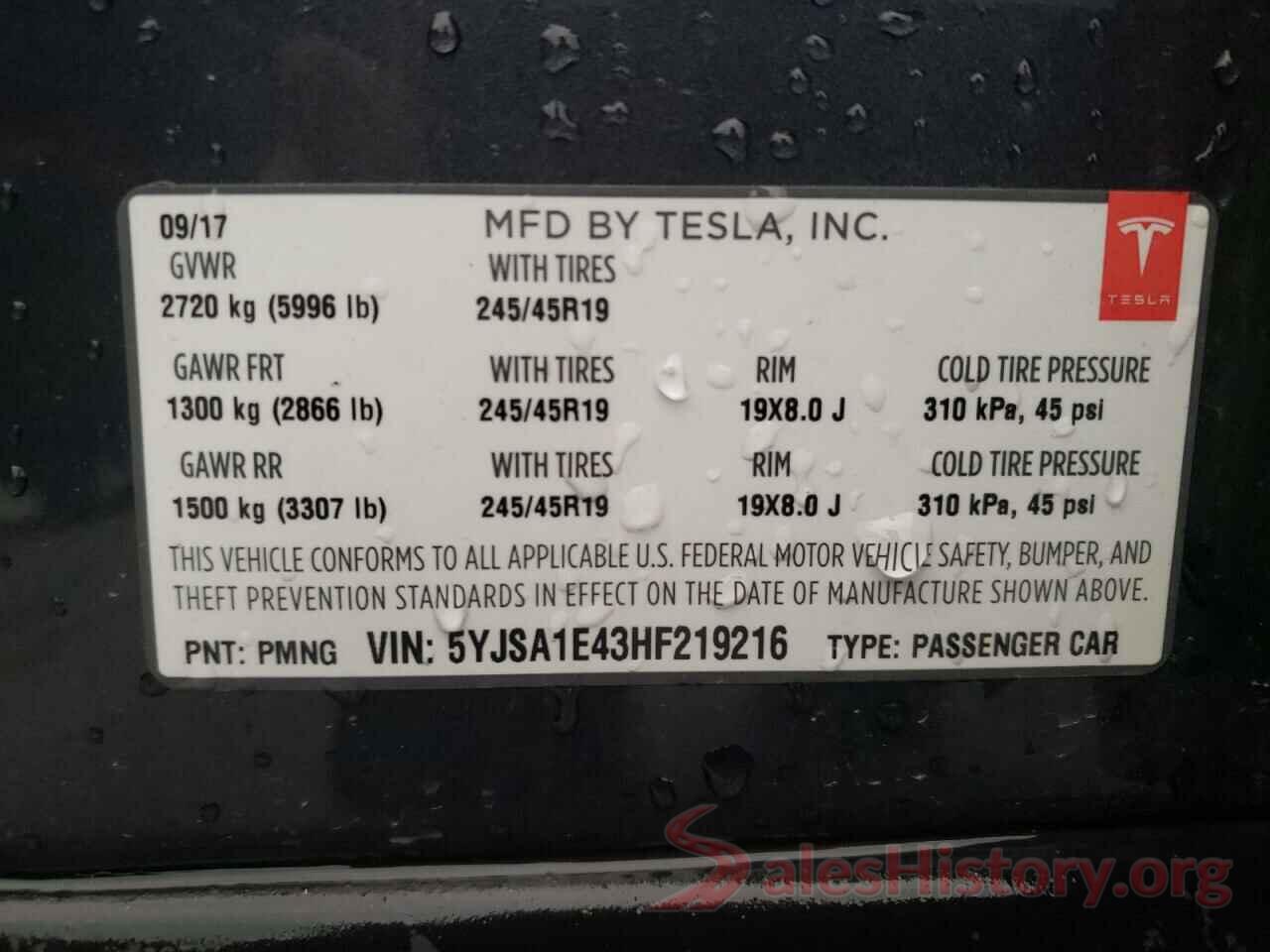 5YJSA1E43HF219216 2017 TESLA MODEL S