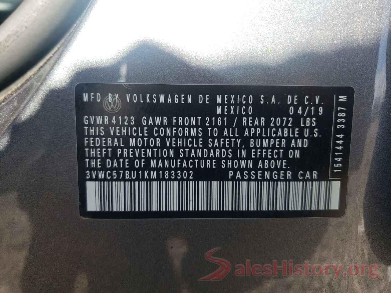 3VWC57BU1KM183302 2019 VOLKSWAGEN JETTA