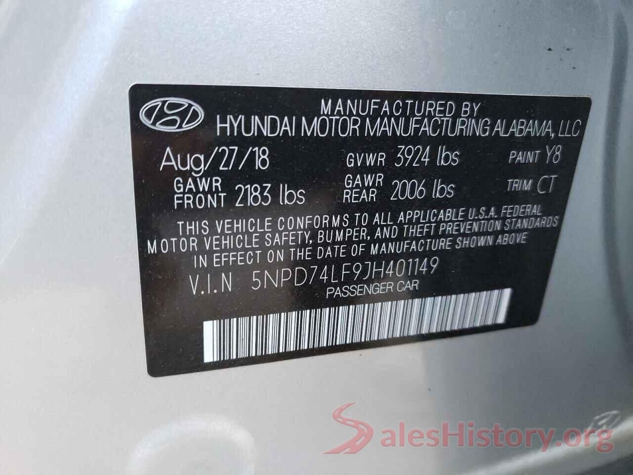 5NPD74LF9JH401149 2018 HYUNDAI ELANTRA