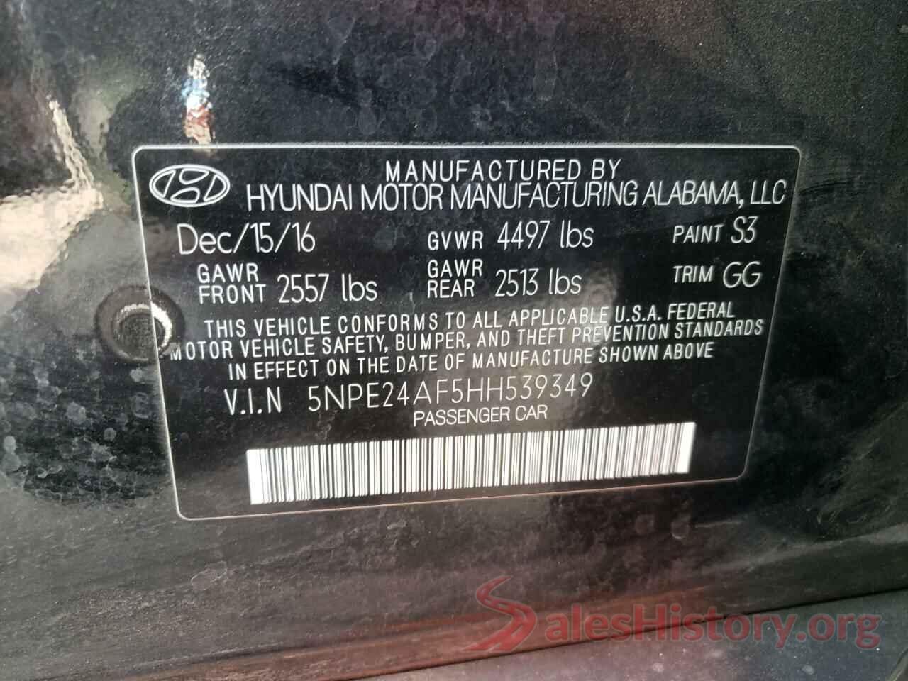 5NPE24AF5HH539349 2017 HYUNDAI SONATA