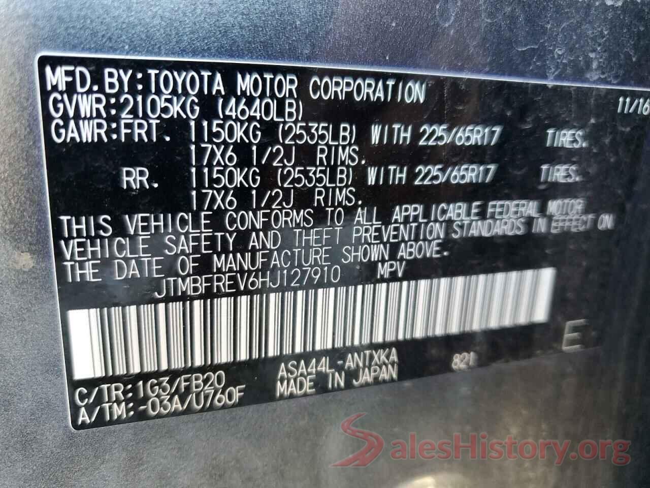 JTMBFREV6HJ127910 2017 TOYOTA RAV4