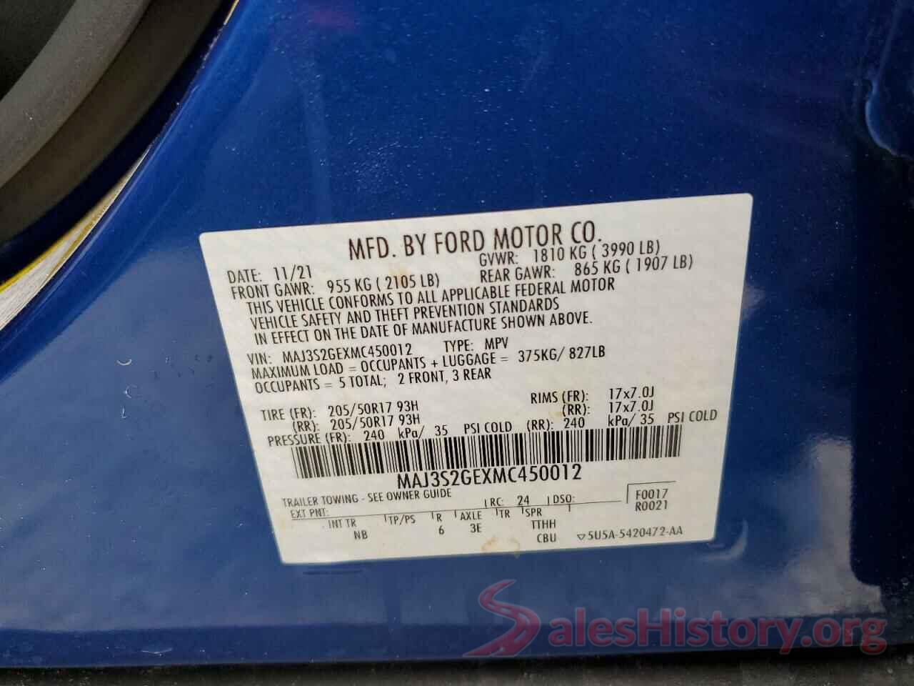 MAJ3S2GEXMC450012 2021 FORD ECOSPORT