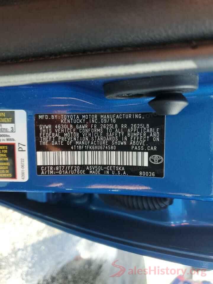 4T1BF1FK6HU674580 2017 TOYOTA CAMRY