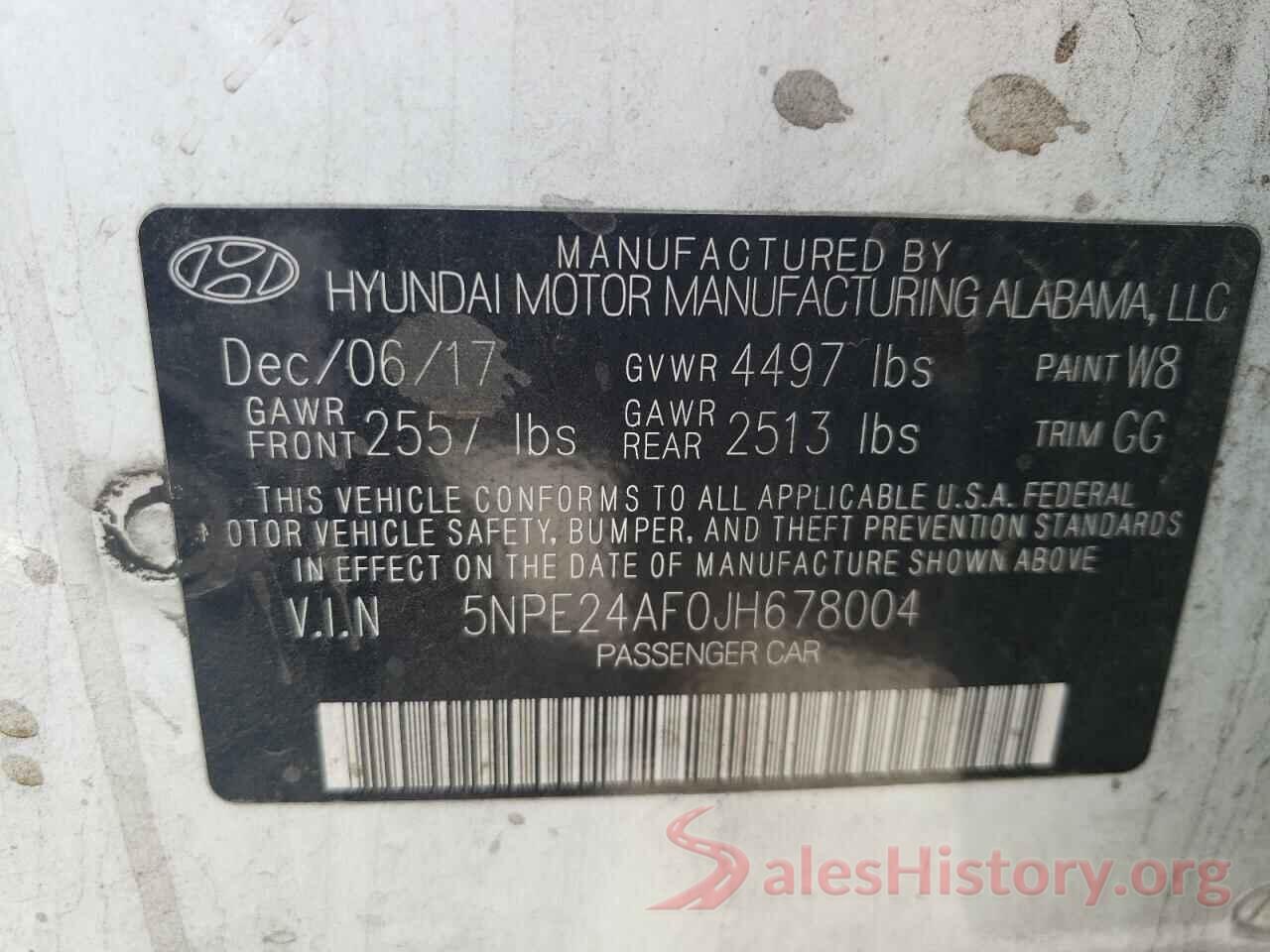 5NPE24AF0JH678004 2018 HYUNDAI SONATA