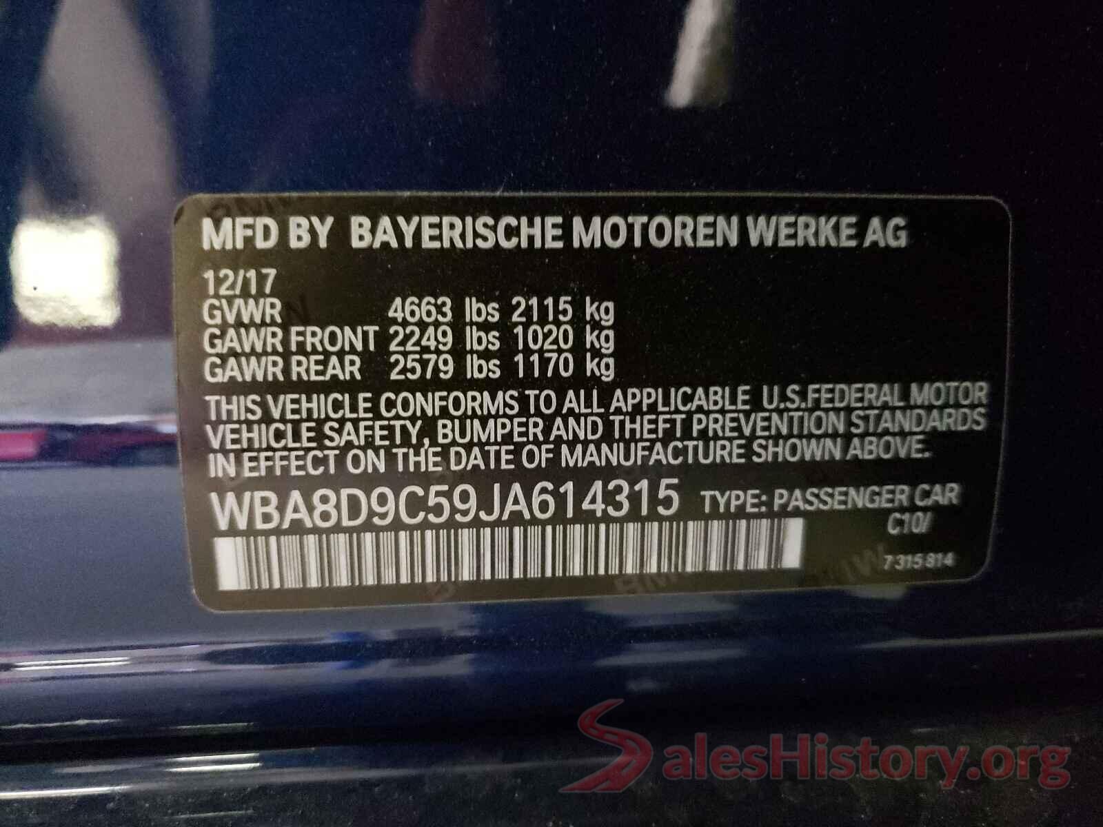 WBA8D9C59JA614315 2018 BMW 3 SERIES