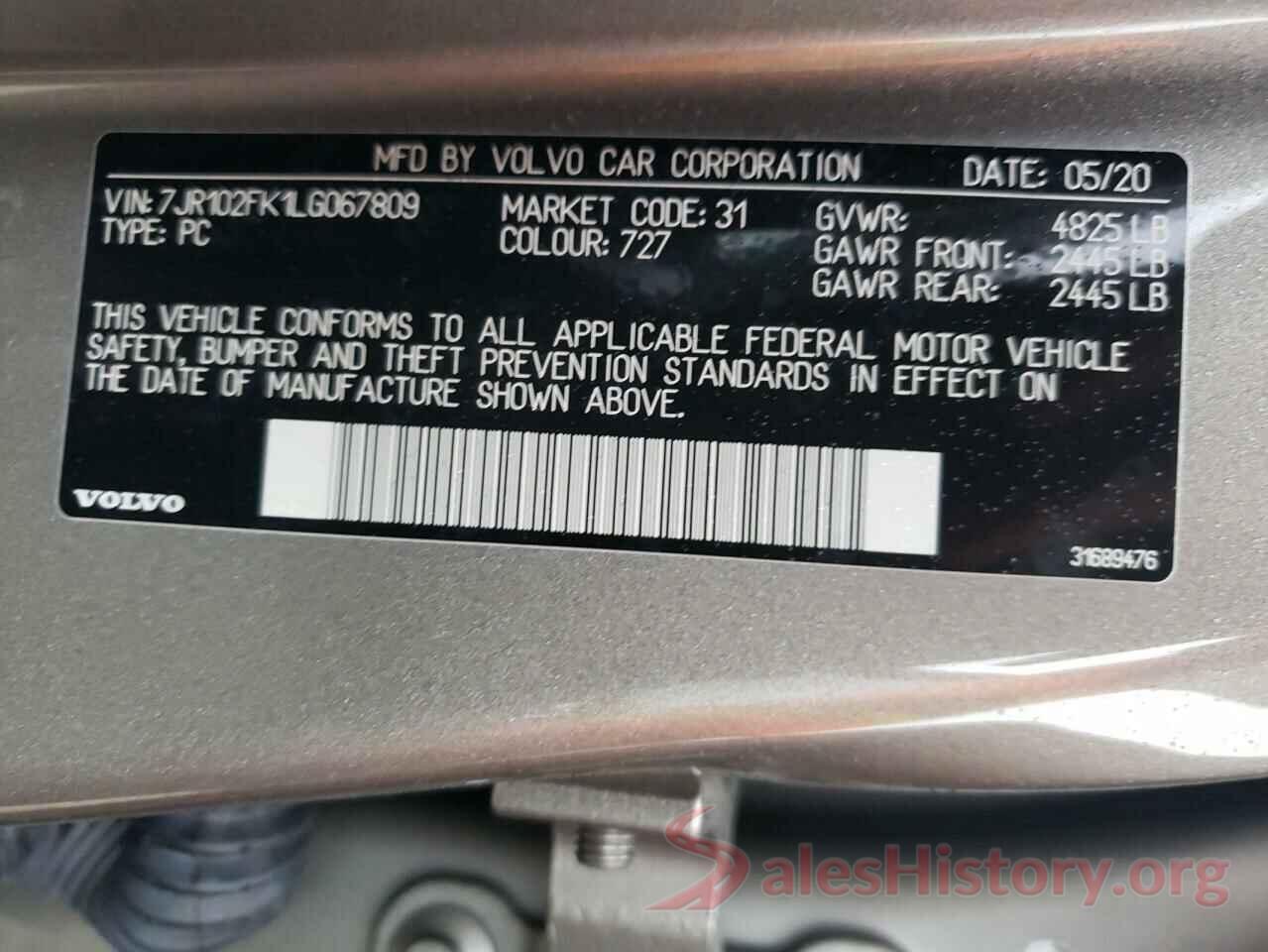 7JR102FK1LG067809 2020 VOLVO S60